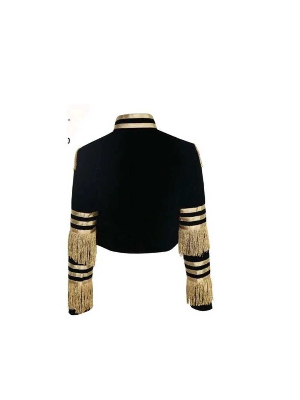 California Jacket Fringed Military-Style Cropped Blazer in Black and Gold - Picture 3 of 10